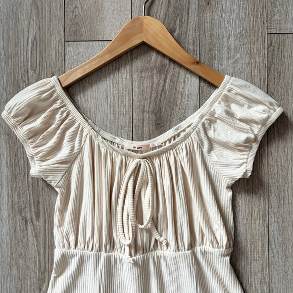 Mi Ami Ribbed Mini Dress Beige Cream Womens Small Boho Cottagecore Babydoll 90s - Picture 4 of 13